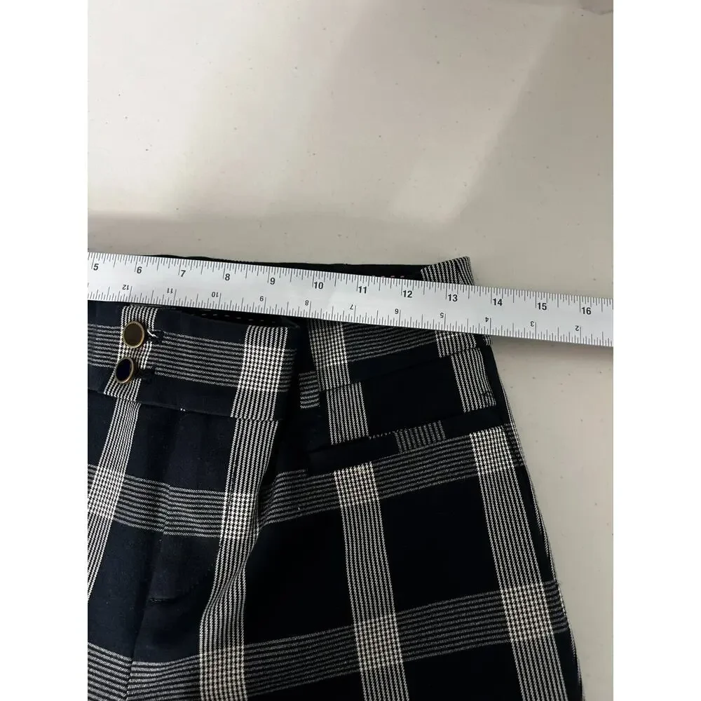 Anthropologie‎ Pants Womens 4 A+ Plaid The Essential Slim Trousers Black White